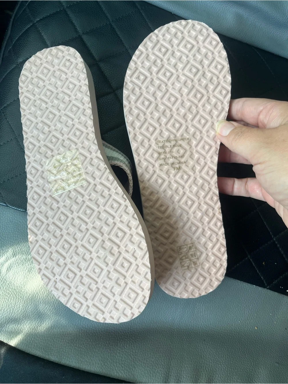 Tory Burch Pink & Cream And Grey Patterned Logo Thong Sandals